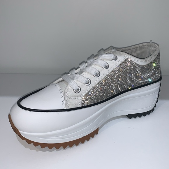 SILVER RHINESTONE LOW TOP SNEAKERS - Picture 6 of 11